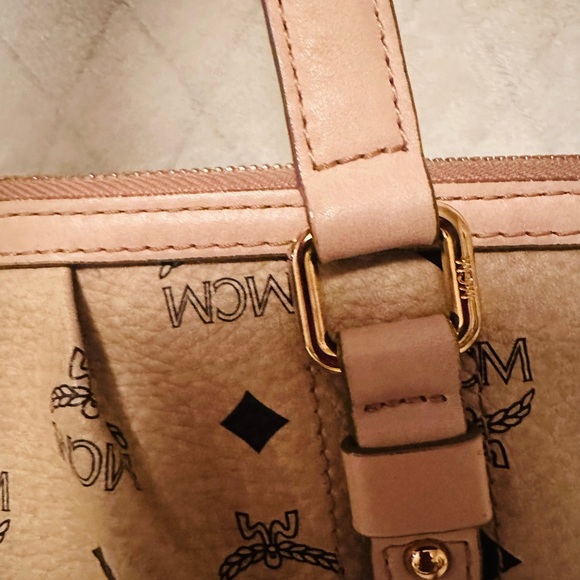 MCM Tan Logo Canvas Tote with Gold Plaque - Picture 3 of 14
